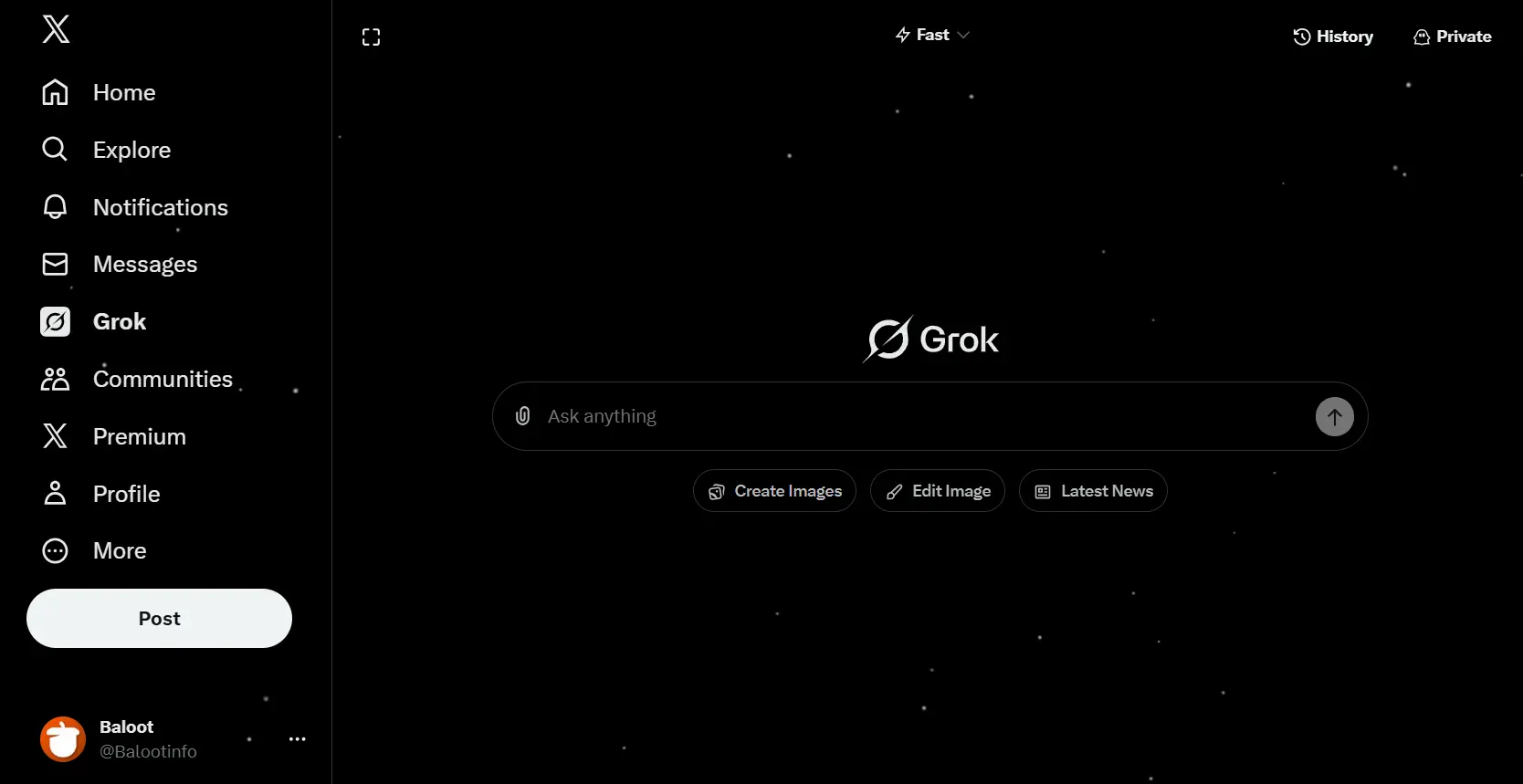 محیط هوش مصنوعی چت بات گروک در شبکه x