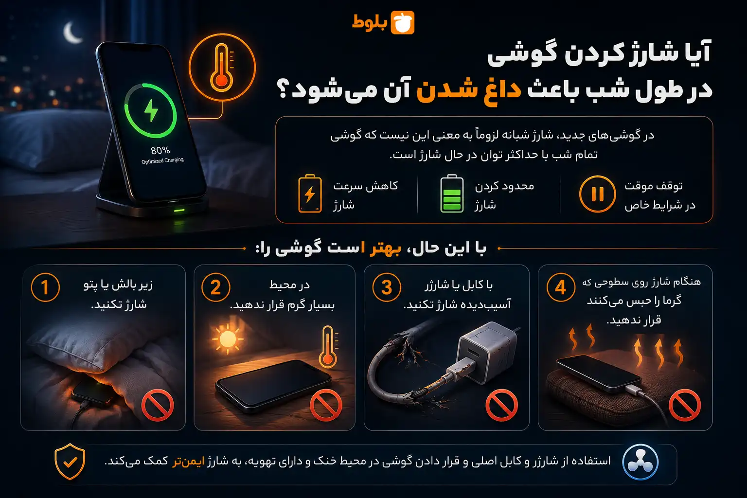 آیا شارژ کردن گوشی در طول شب باعث داغ شدن آن می‌شود؟