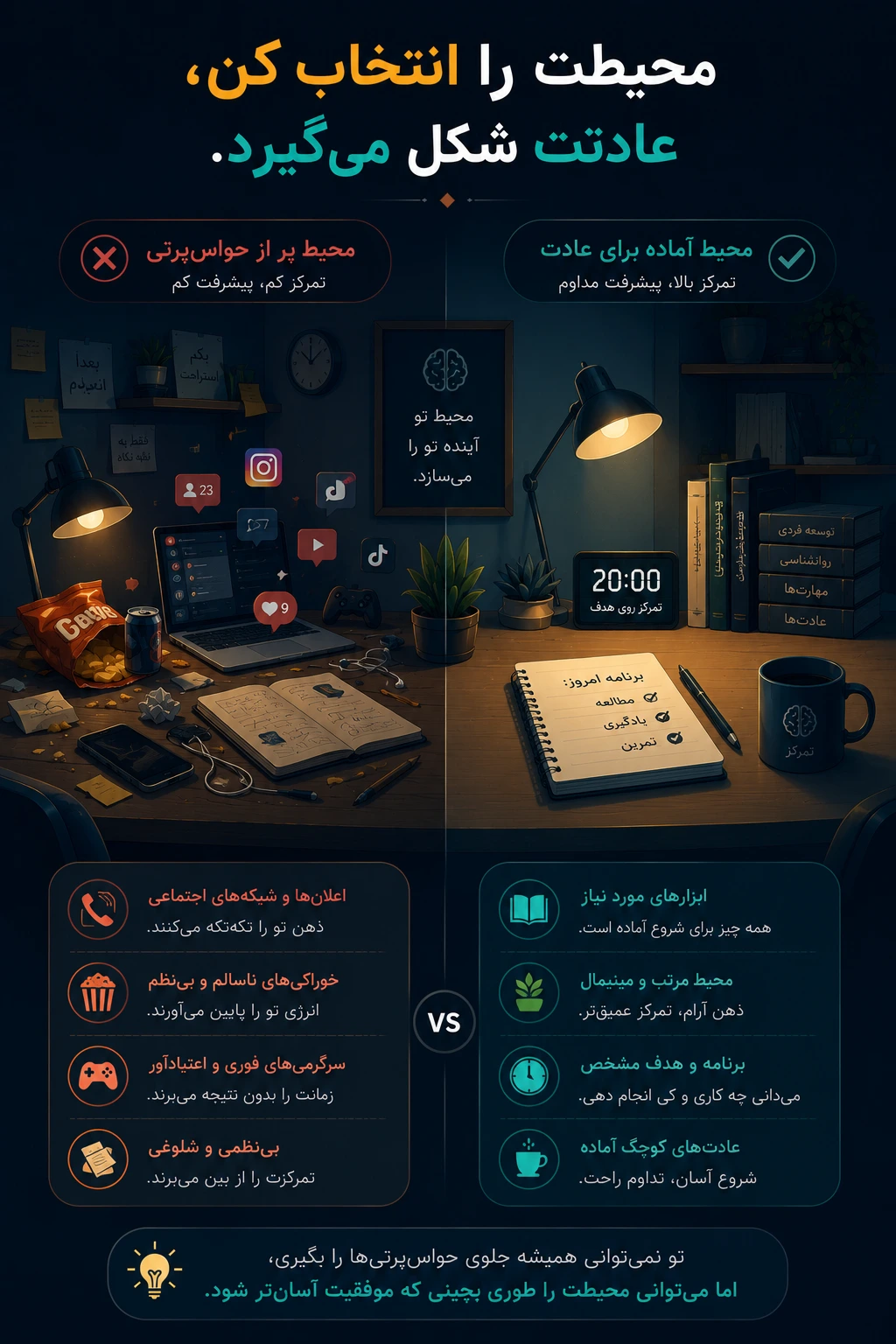 محیط دارای حواس پرتی در مقابل محیط مرتب