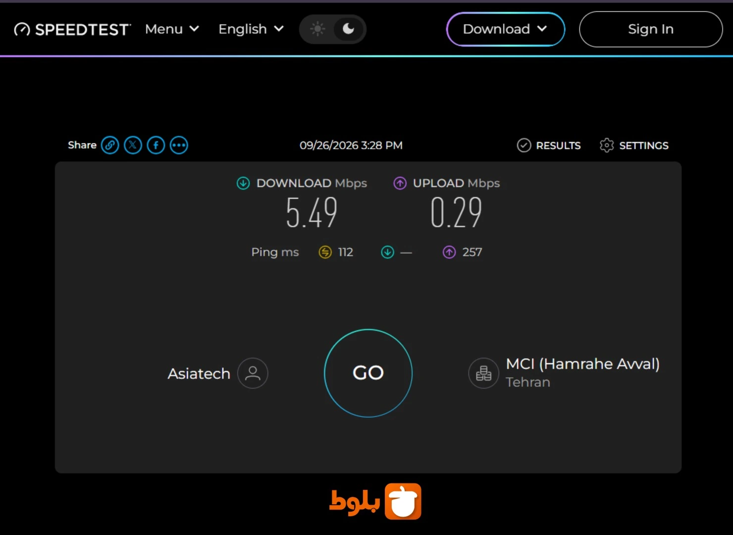 تست سرعت اینترنت آسیاتک