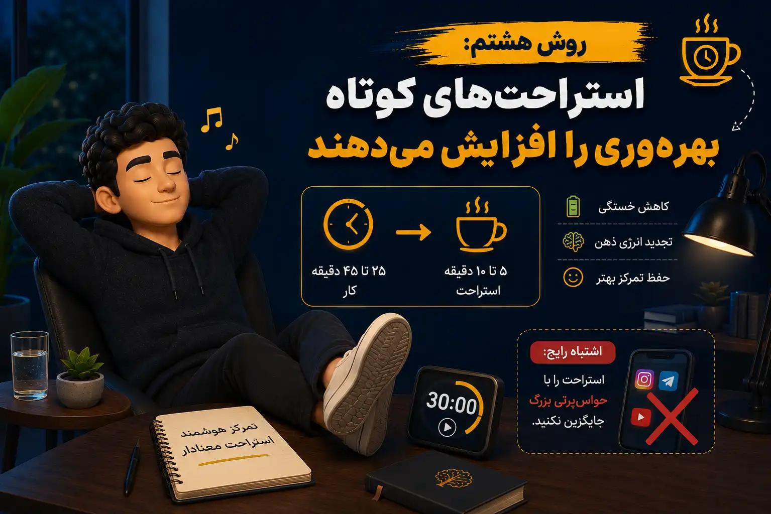 روش هشتم: استراحت‌های کوتاه و منظم داشته باشید